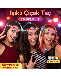 Renkli LED Çiçek Taç – 3 Işık Modlu Parti Tacı
