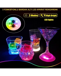 Renkli LED Işıklı Bardak Altlığı - Dekoratif (12 Adet, Pilli)