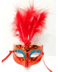 Renkli Tüylü Venedik Parti Maskesi Karışık Renk 12 Adet