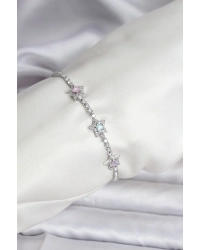 Renkli Yıldız Model Zirkon Taşlı Gümüş Renk Pirinç Su Yolu Kadın Bileklik