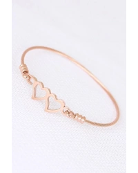 Rose Çelik Çift Kalp Figürlü Erkek Kelepçe Bileklik