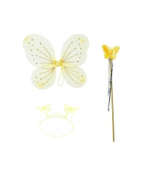 Sarı Kelebek Erkek-Kız Seti – 50 cm Kelebek Kanadı, Taç ve Asa