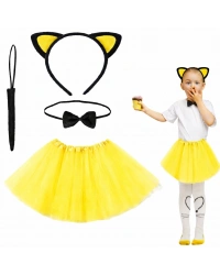 Sarı Renk Etekli Kedi Kostüm Seti (Tütü, Taç, Papyon, Kuyruk)