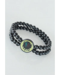 Sarı Renkli Metal Üzerine Osmanlı Arma Figürlü Siyah Renk Çift Sıra Doğal Taş Erkek Bileklik