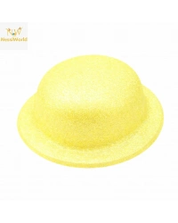 Sarı Simli Melon Şapka | İnce Plastik Glitter Yetişkin Parti Şapkası