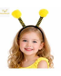 Sarı Siyah Arı Antenli Taç - Çocuk Arı Tacı Mega Ponponlu