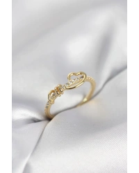 Sarmal Kalp Model Zirkon Taşlı Gold Renk Kadın Yüzük