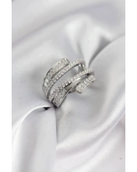 Sarmal Zirkon Baget Taşlı Gümüş Renk Kadın Yüzük