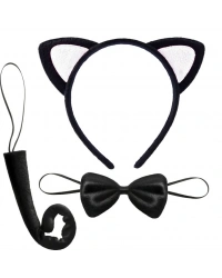 Sevimli Kedi Kostüm Seti Kulak Papyon Kuyruk Beyaz Renk