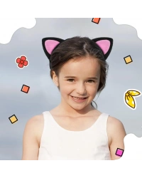 Sevimli Kedi Kulak Pofuduk Kedi Taç Siyah İçi Pembe Renk 17x15 cm