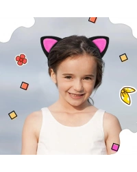 Sevimli Kedi Kulak Pofuduk Kedi Taç Siyah İçi Şeker Fuşya Renk 17x15 cm