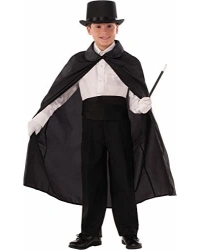 Sihirbaz Pelerini 90 cm ve Sihirbaz Şapkası Siyah Renk Çocuk Boy