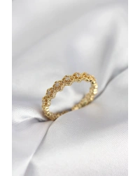 Sıralı Çiçek Model Gold Renk Zirkon Taşlı Kadın Yüzük