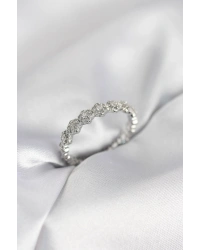 Sıralı Çiçek Model Gümüş Renk Zirkon Taşlı Kadın Yüzük