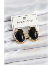 Siyah Damla Model Pirinç Vintage Kadın Küpe