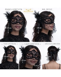 Siyah Dantel Tüllü Peçeli Parti Maskesi