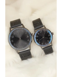 Siyah Deri Kordonlu Füme Renk Metal Kasa Sevgili Saatleri