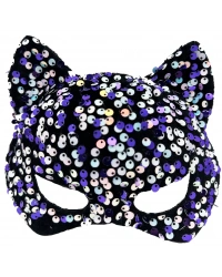 Siyah Kadife Kumaş Üzerine Mor Beyaz Payetli Pullu Parti Maskesi 16x14 cm