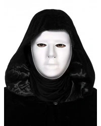 Siyah Kapüşonlu 120 cm Pelerin ve Beyaz Boyanabilir Tam Yüz Maske