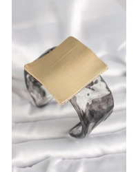 Siyah Mermer Desen Akrilik Plastik Gold Kare Plaka Model Vintage Kadın Bilezik