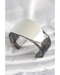 Siyah Mermer Desen Akrilik Plastik Gümüş Oval Plaka Model Vintage Kadın Bilezik