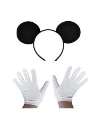 Siyah Mickey Mouse Tacı ve Beyaz Eldiven Seti