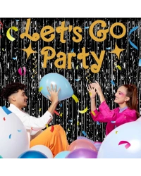 Siyah Renk Ekstra Metalize Parlak Saçaklı Arka Fon Perde İthal A Kalite 1x2 Metre NessiWorld