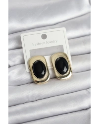 Siyah Renk Kare Model Vintage Kadın Küpe