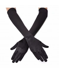 Siyah Renk Likralı Dirseğe Kadar Uzun Kumaş Eldiven 40 cm