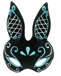 Siyah Renk Mavi Beyaz Simli Siyah Süet Kaplama Tavşan Maskesi 18x16 cm