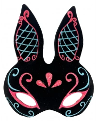 Siyah Renk Mavi Kırmızı Simli Siyah Süet Kaplama Tavşan Maskesi 18x16 cm