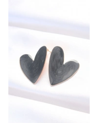 Siyah Renk Mineli Kalp Küpe