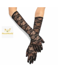 Siyah Renk Orta Boy Dantelli Eldiven Uzun Model