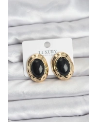 Siyah Renk Oval Vintage Pirinç Kadın Küpe