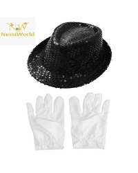 Siyah Renk Payetli Çocuk Şapkası ve Beyaz Renk Çocuk Eldiveni