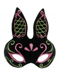 Siyah Renk Pembe Gold Simli Siyah Süet Kaplama Tavşan Maskesi 18x16 cm