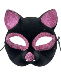 Siyah Renk Pembe Simli Süet Kedi Maskesi 18x14 cm