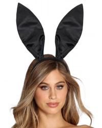 Siyah Renk Saten Kaplama Şekil Verilebilir Tavşan Kulak Taç 35x11 cm