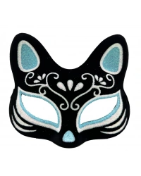 Siyah Renk Süet Kaplama Üzeri Gümüş Mavi Simli Kedi Maskesi 17x14 cm