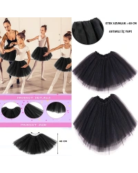Siyah Renk Tütü Etek Bale Eteği Gösteri Eteği Çocuk Bebek Boy