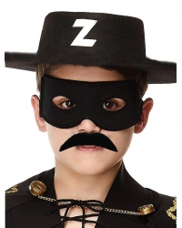 Siyah Renk Zorro Şapkası Zorro Maskesi ve Zorro Bıyık Çocuk Boy