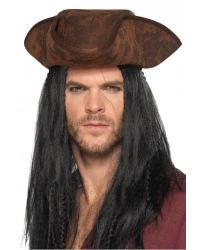 Siyah Saçlı Kaptan Korsan Şapkası