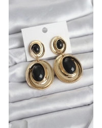 Siyah Sallantılı Damla Model Gold Renk Vintage Kadın Küpe
