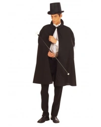 Siyah Sihirbaz Pelerini 120 cm ve Sihirbaz Şapkası 12 cm Yetişkin Boy