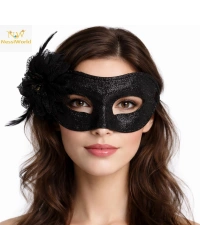 Siyah Simli Tüylü Balo Maskesi – Kadın Parti & Maskeli Balo Maskesi