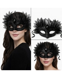Siyah Taşlı Venedik Maskesi Lüks Tüllü Parti Maskesi