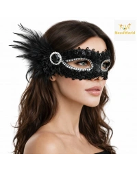Siyah Taşlı Venedik Parti Maskesi – Tüylü Payetli