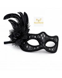Siyah Tüylü Balo Maskesi Kadın Parti Aksesuarı