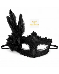 Siyah Tüylü Venedik Lüks Balo Maskesi