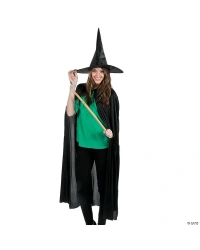 Siyah Yakalı 120 cm Yetişkin Pelerin ve Siyah Parlak Cadı Şapkası